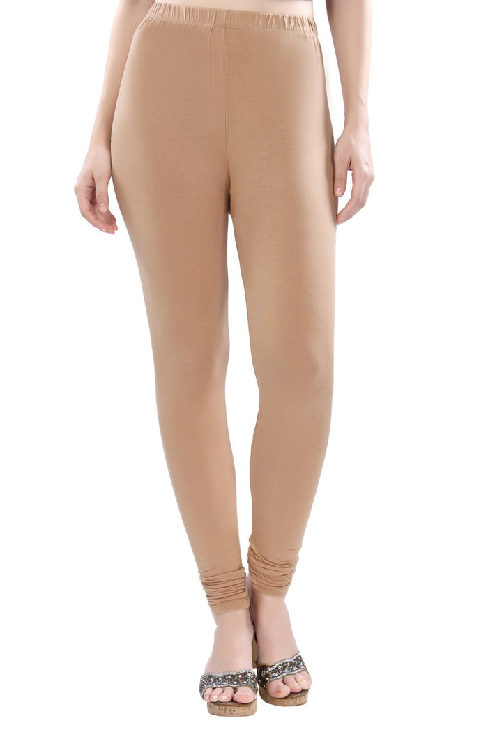 TRASA Women's Cotton 4 Way Stretchable Slim Fit Churidar Leggings - Beige