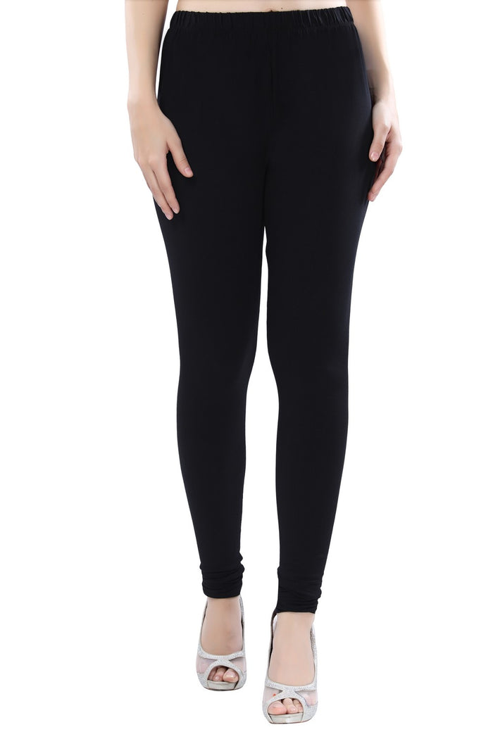 TRASA Women's Cotton 4 Way Stretchable Slim Fit Churidar Leggings - Black