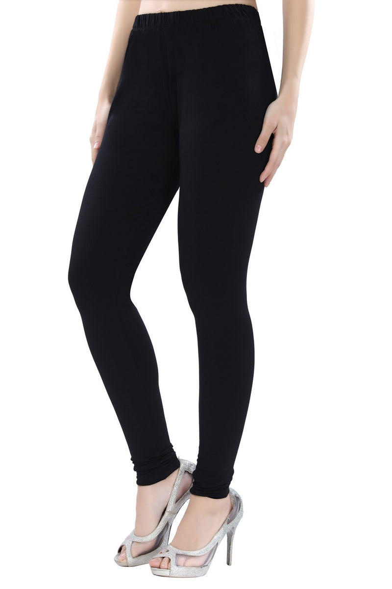 TRASA Women's Cotton 4 Way Stretchable Slim Fit Churidar Leggings - Black