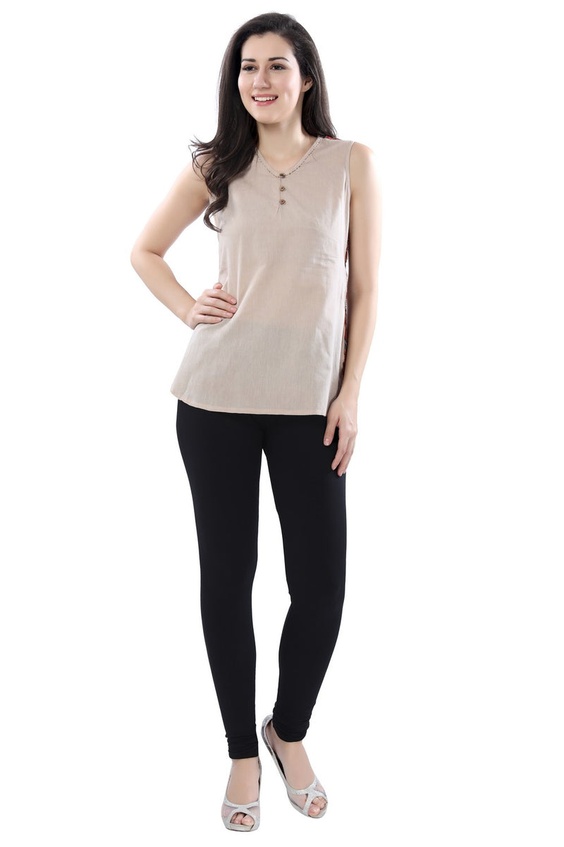 TRASA Women's Cotton 4 Way Stretchable Slim Fit Churidar Leggings - Black