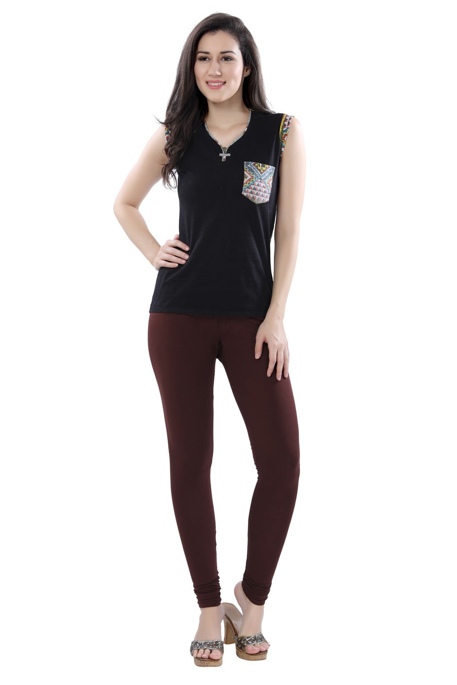 TRASA Women's Cotton 4 Way Stretchable Slim Fit Churidar Leggings - Brown