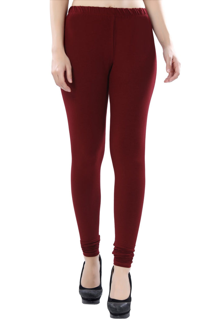TRASA Women's Cotton 4 Way Stretchable Slim Fit Churidar Leggings - Maroon