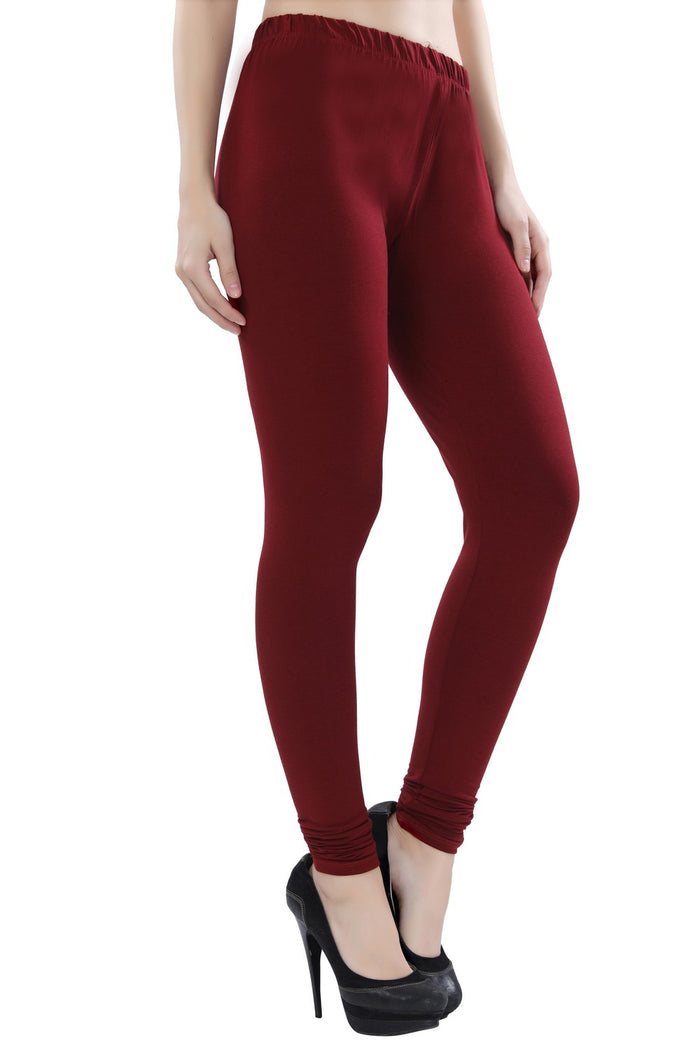 TRASA Women's Cotton 4 Way Stretchable Slim Fit Churidar Leggings - Maroon