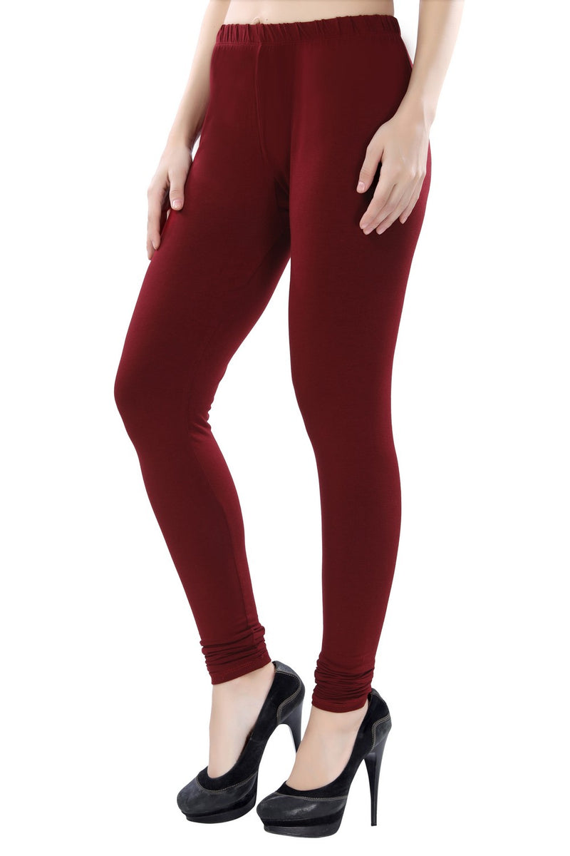 TRASA Women's Cotton 4 Way Stretchable Slim Fit Churidar Leggings - Maroon
