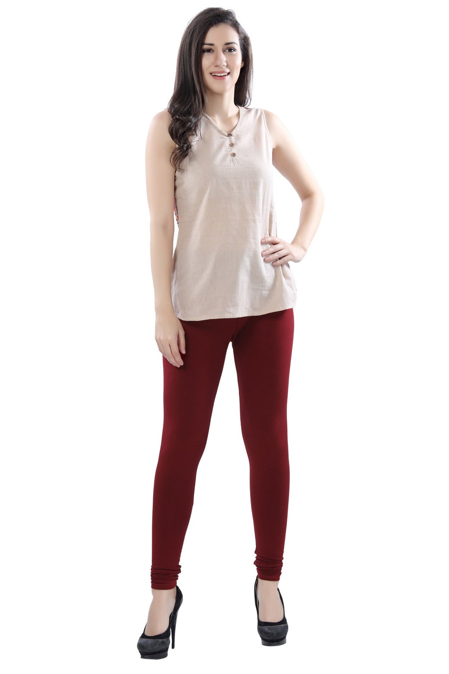 TRASA Women's Cotton 4 Way Stretchable Slim Fit Churidar Leggings - Maroon