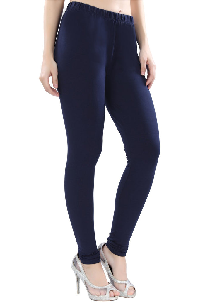 TRASA Women's Cotton 4 Way Stretchable Slim Fit Churidar Leggings - Navy Blue