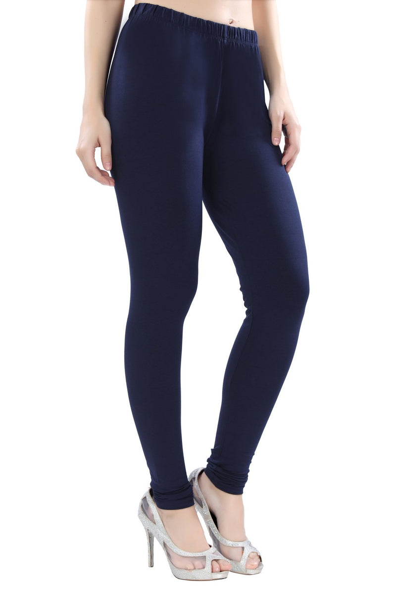 TRASA Women's Cotton 4 Way Stretchable Slim Fit Churidar Leggings - Navy Blue