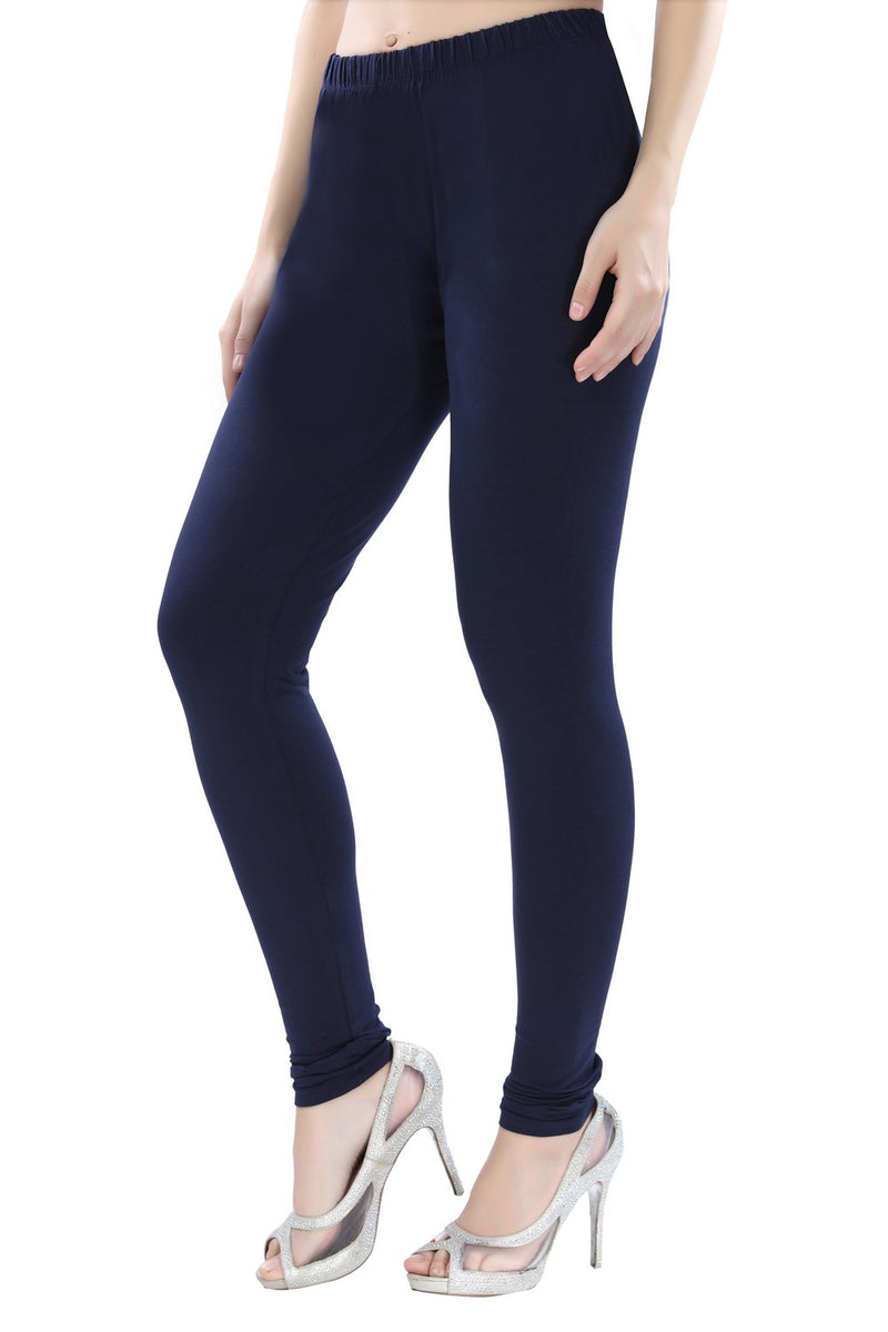 TRASA Women's Cotton 4 Way Stretchable Slim Fit Churidar Leggings - Navy Blue