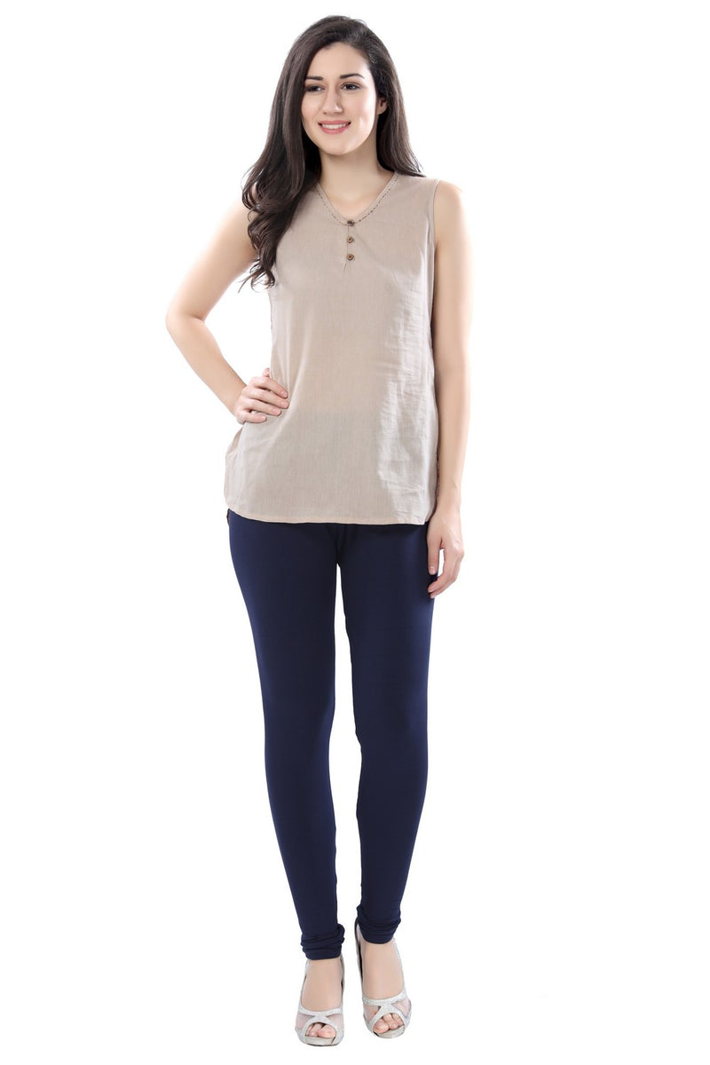 TRASA Women's Cotton 4 Way Stretchable Slim Fit Churidar Leggings - Navy Blue