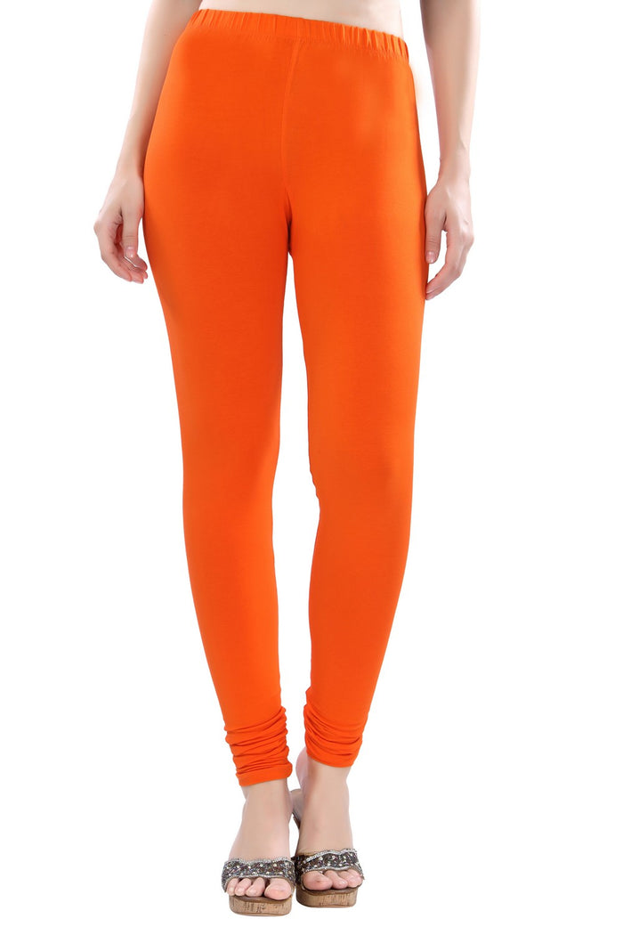 TRASA Women's Cotton 4 Way Stretchable Slim Fit Churidar Leggings - Orange