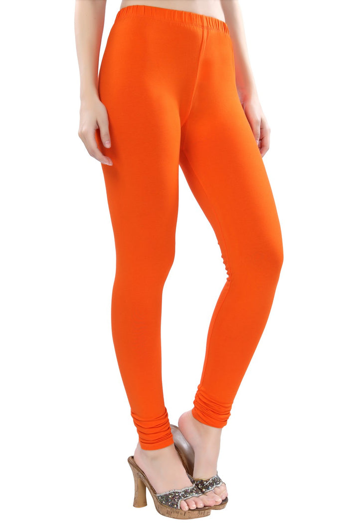 TRASA Women's Cotton 4 Way Stretchable Slim Fit Churidar Leggings - Orange