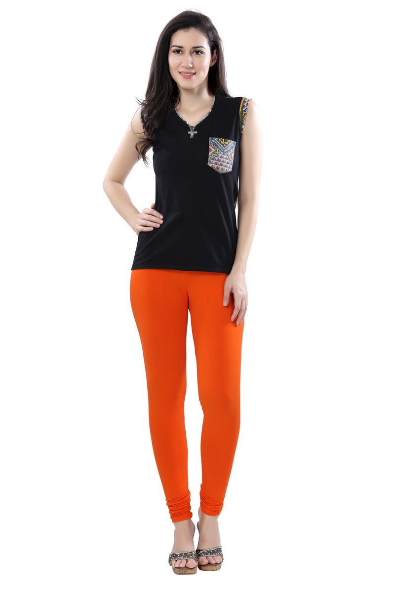 TRASA Women's Cotton 4 Way Stretchable Slim Fit Churidar Leggings - Orange
