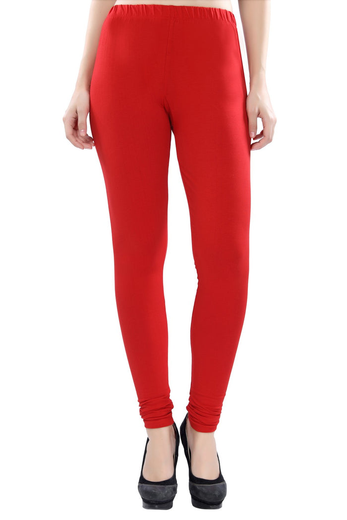 TRASA Women's Cotton 4 Way Stretchable Slim Fit Churidar Leggings - Red