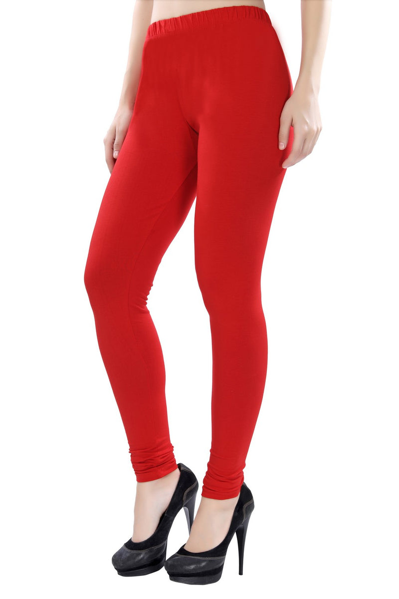 TRASA Women's Cotton 4 Way Stretchable Slim Fit Churidar Leggings - Red
