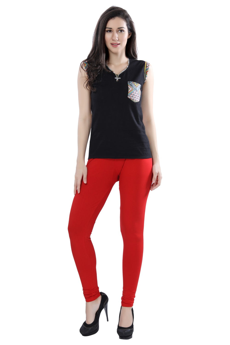 TRASA Women's Cotton 4 Way Stretchable Slim Fit Churidar Leggings - Red