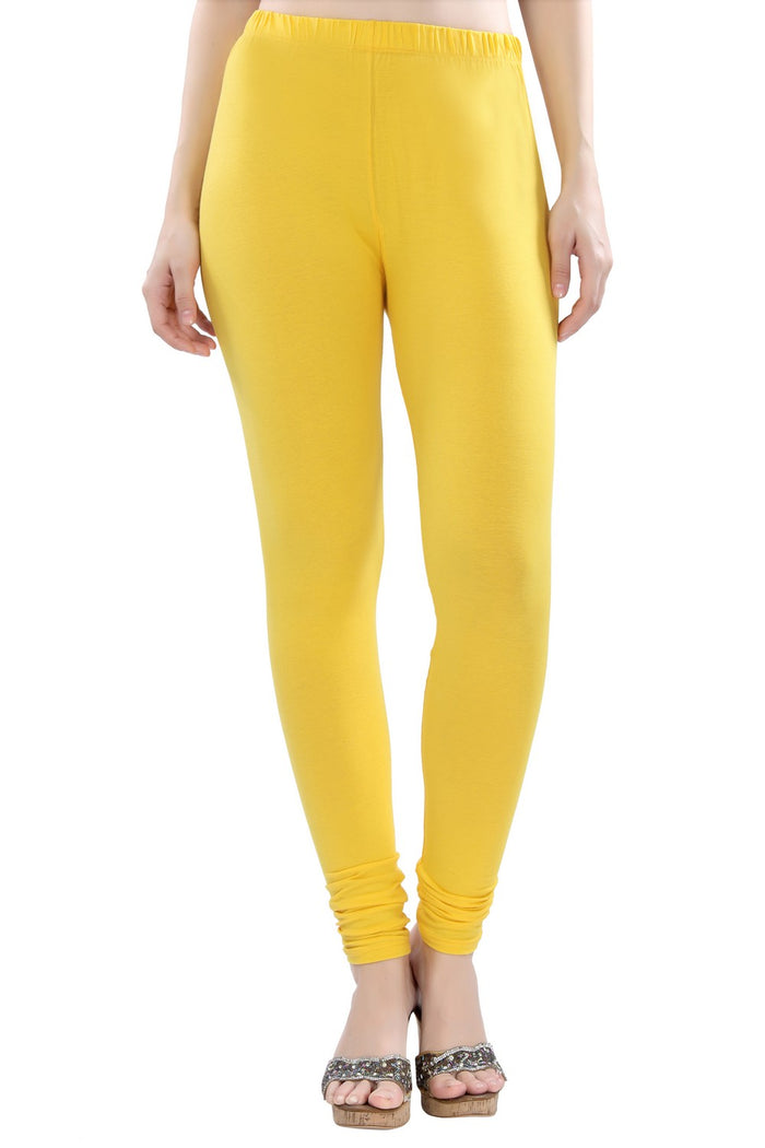 TRASA Women's Cotton 4 Way Stretchable Slim Fit Churidar Leggings - Yellow