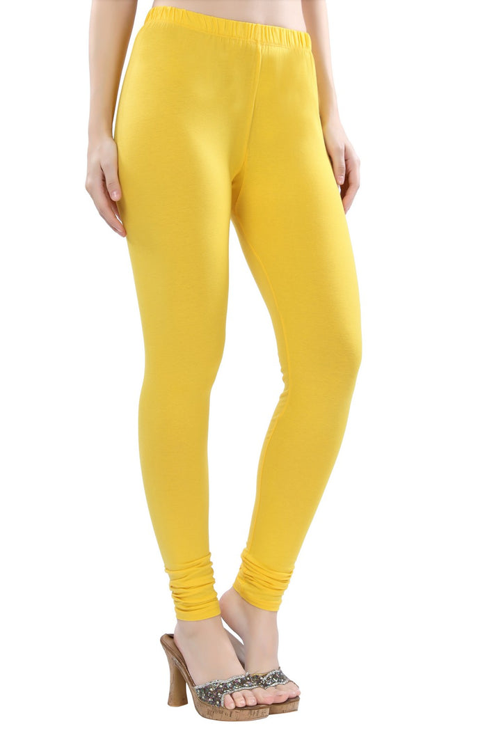 TRASA Women's Cotton 4 Way Stretchable Slim Fit Churidar Leggings - Yellow