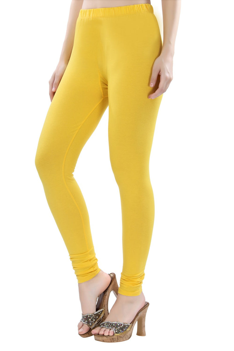 TRASA Women's Cotton 4 Way Stretchable Slim Fit Churidar Leggings - Yellow