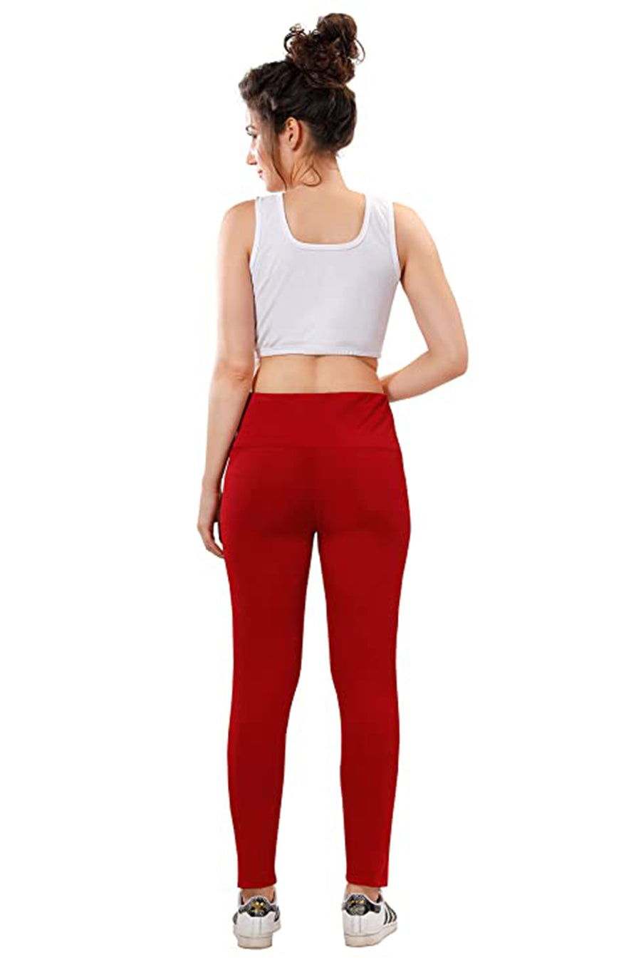 TRASA High Waist Active Yoga Pants for Women's with 2 Pockets - Maroon