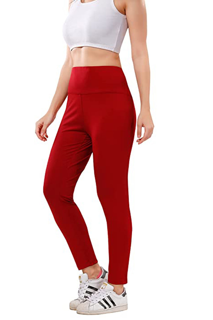TRASA High Waist Active Yoga Pants for Women's with 2 Pockets - Maroon