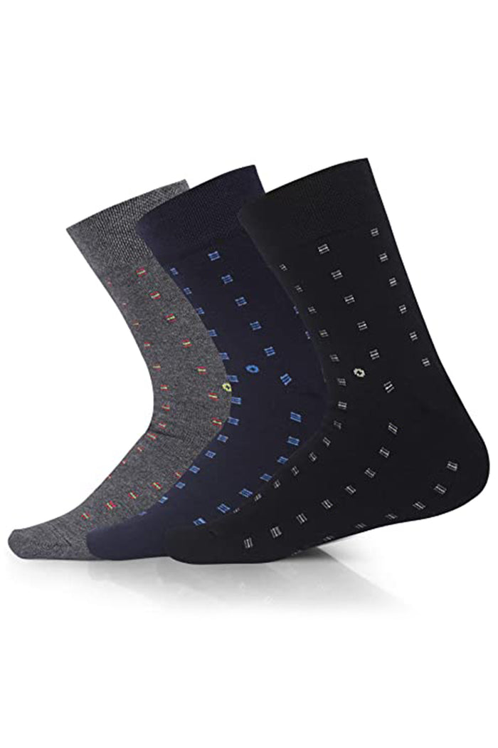 TRASA Men's Cotton Calf Socks, Pack of 3 - (Multicolored), Free Size