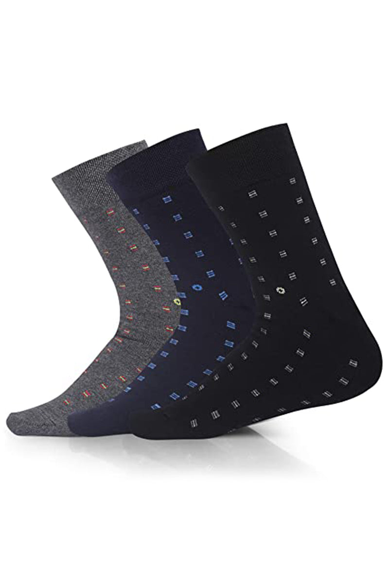 TRASA Men's Cotton Calf Socks, Pack of 3 - (Multicolored), Free Size