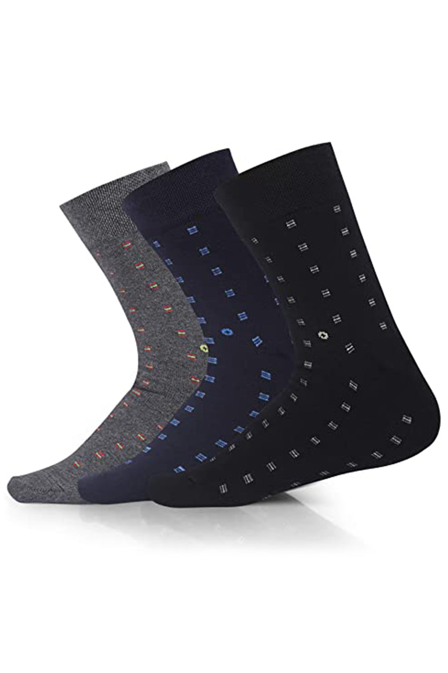 TRASA Men's Cotton Calf Socks, Pack of 3 - (Multicolored), Free Size