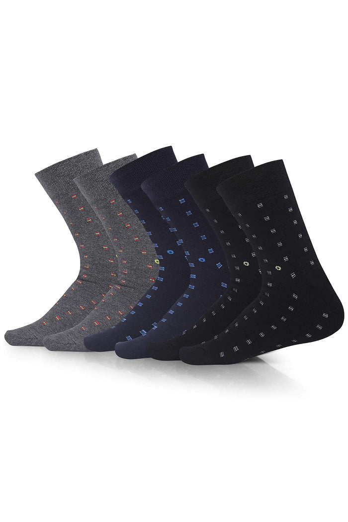 TRASA Men's Cotton Calf Socks, Pack of 3 - (Multicolored), Free Size
