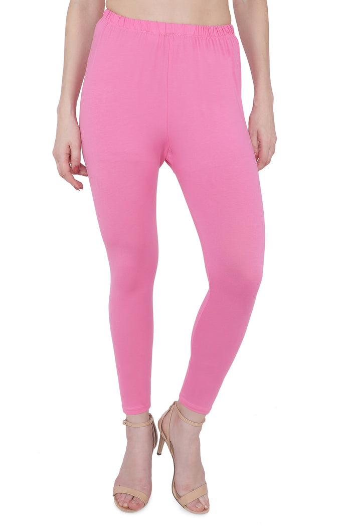 TRASA Women's Cotton Slim Fit Ankle Leggings - Baby Pink