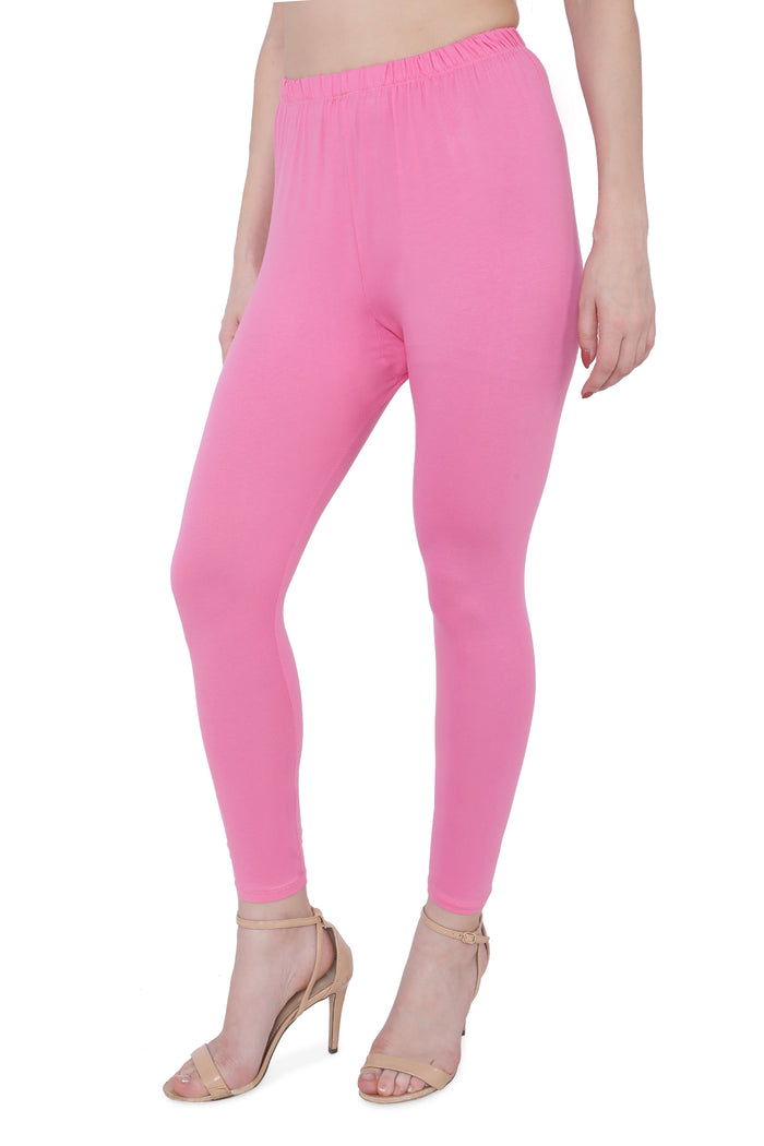 TRASA Women's Cotton Slim Fit Ankle Leggings - Baby Pink