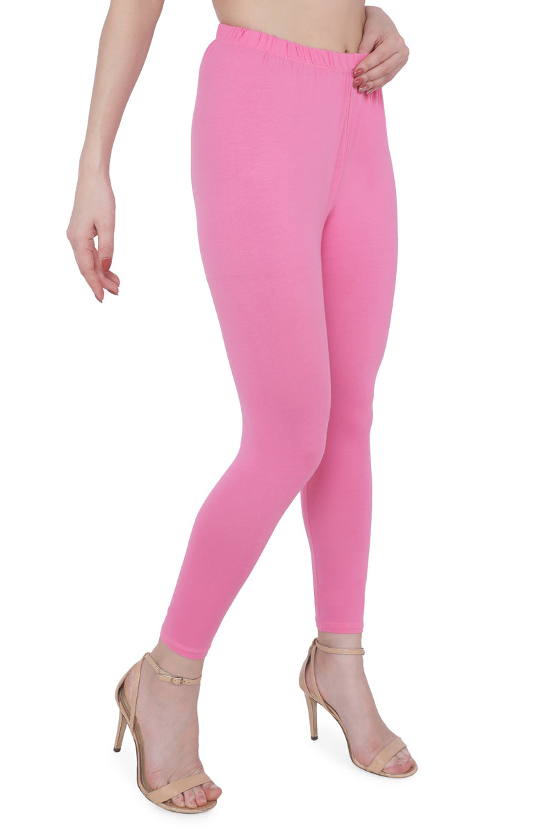 TRASA Women's Cotton Slim Fit Ankle Leggings - Baby Pink