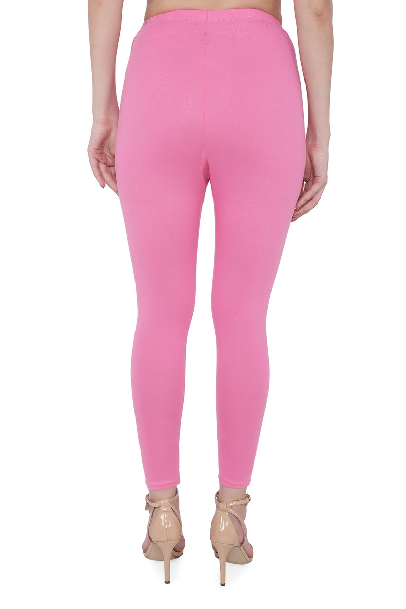 TRASA Women's Cotton Slim Fit Ankle Leggings - Baby Pink