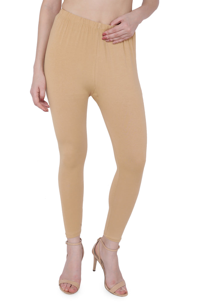 TRASA Women's Cotton Slim Fit Ankle Leggings - Beige
