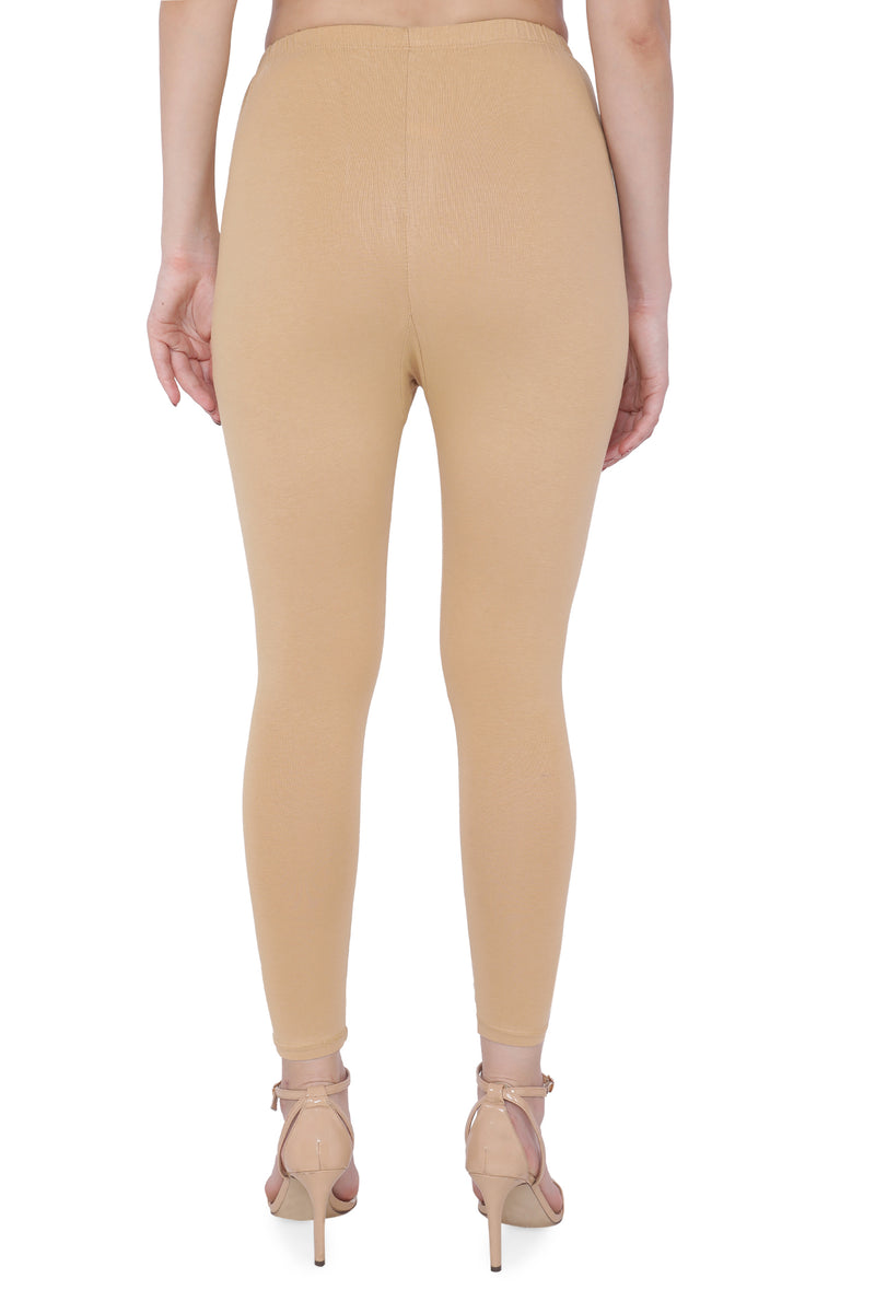 TRASA Women's Cotton Slim Fit Ankle Leggings - Beige