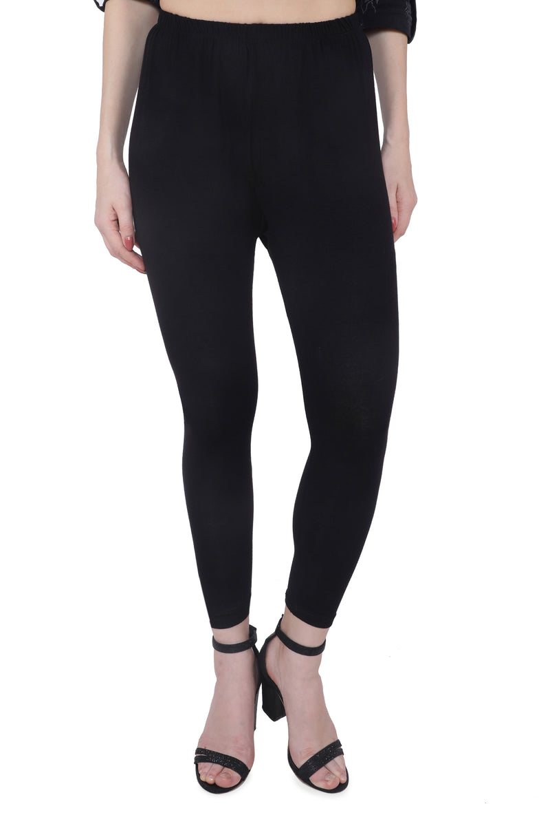 TRASA Women's Cotton Slim Fit Ankle Leggings - Black
