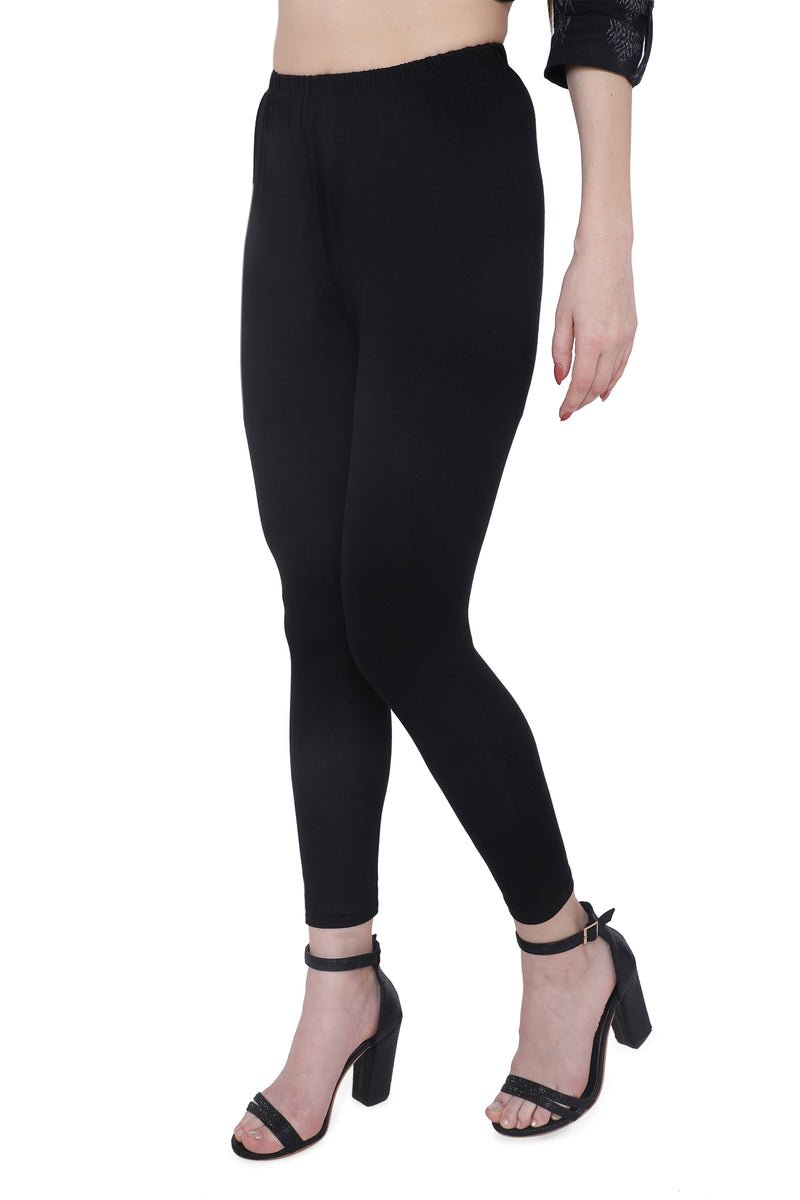 TRASA Women's Cotton Slim Fit Ankle Leggings - Black