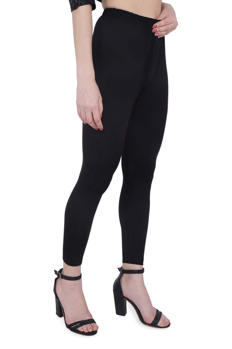 TRASA Women's Cotton Slim Fit Ankle Leggings - Black