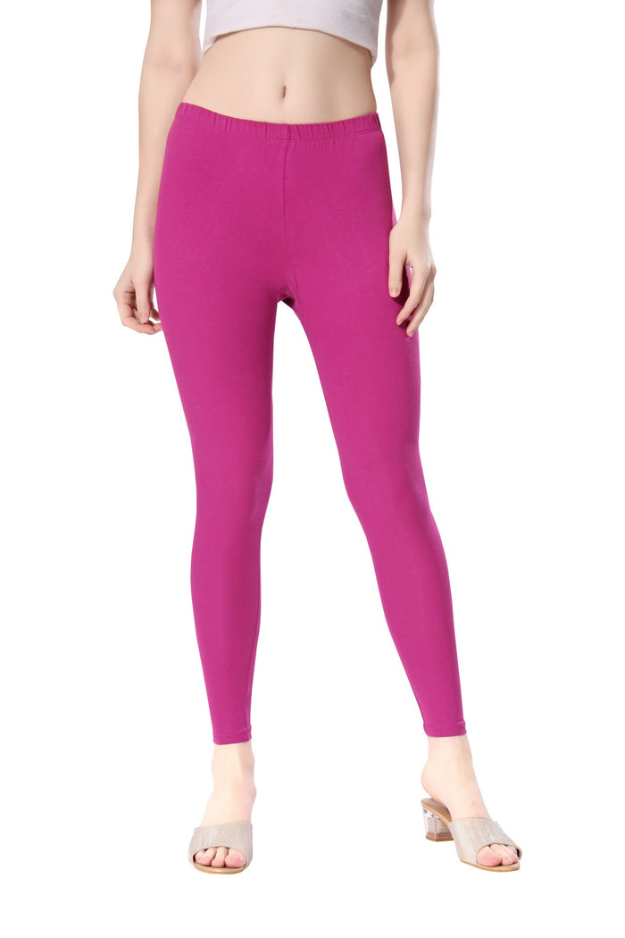 TRASA Women's Cotton Slim Fit Ankle Leggings - Dark Pink