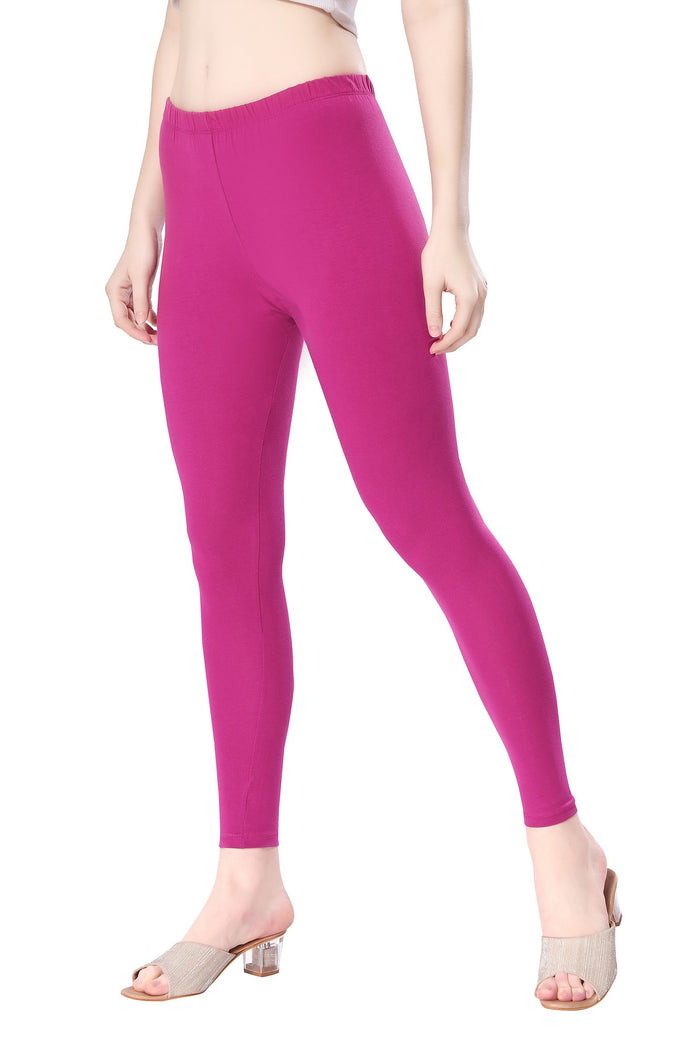 TRASA Women's Cotton Slim Fit Ankle Leggings - Dark Pink
