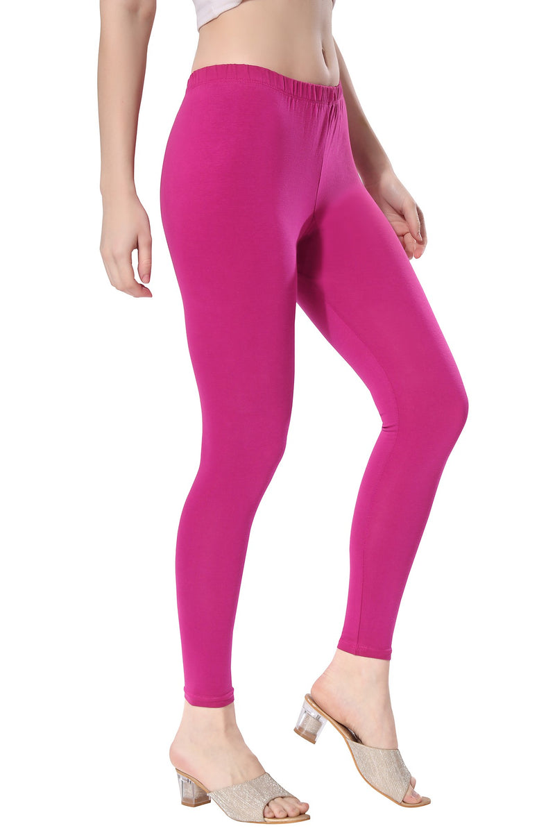 TRASA Women's Cotton Slim Fit Ankle Leggings - Dark Pink