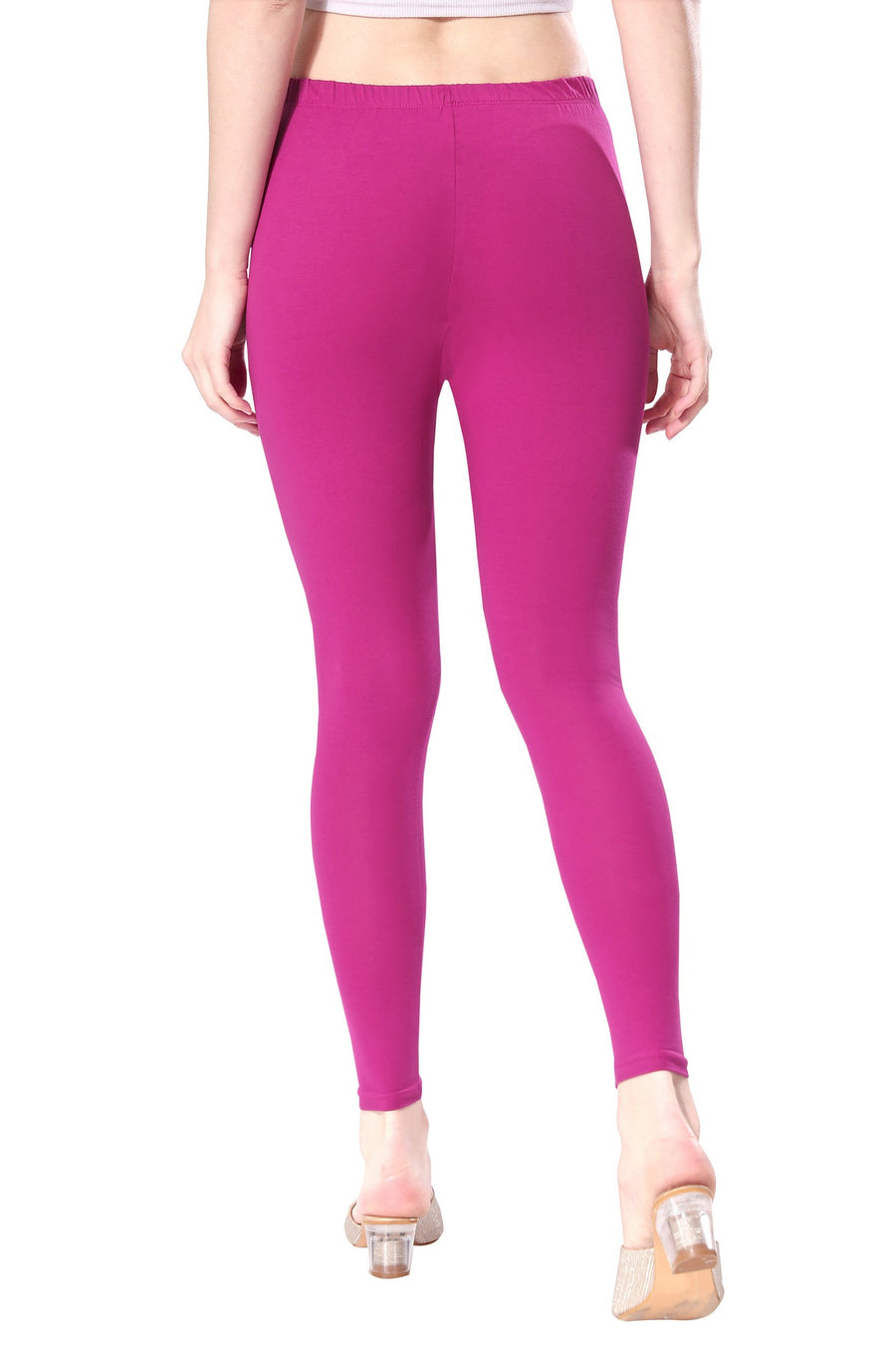 TRASA Women's Cotton Slim Fit Ankle Leggings - Dark Pink