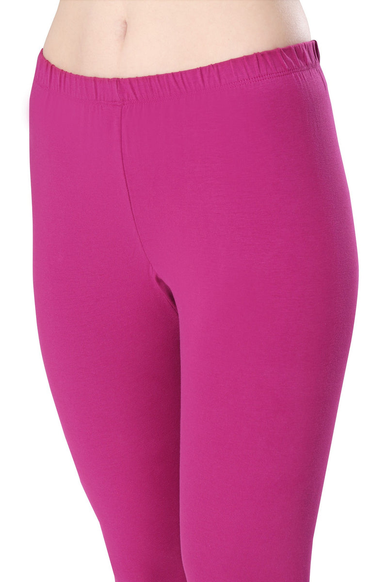 TRASA Women's Cotton Slim Fit Ankle Leggings - Dark Pink