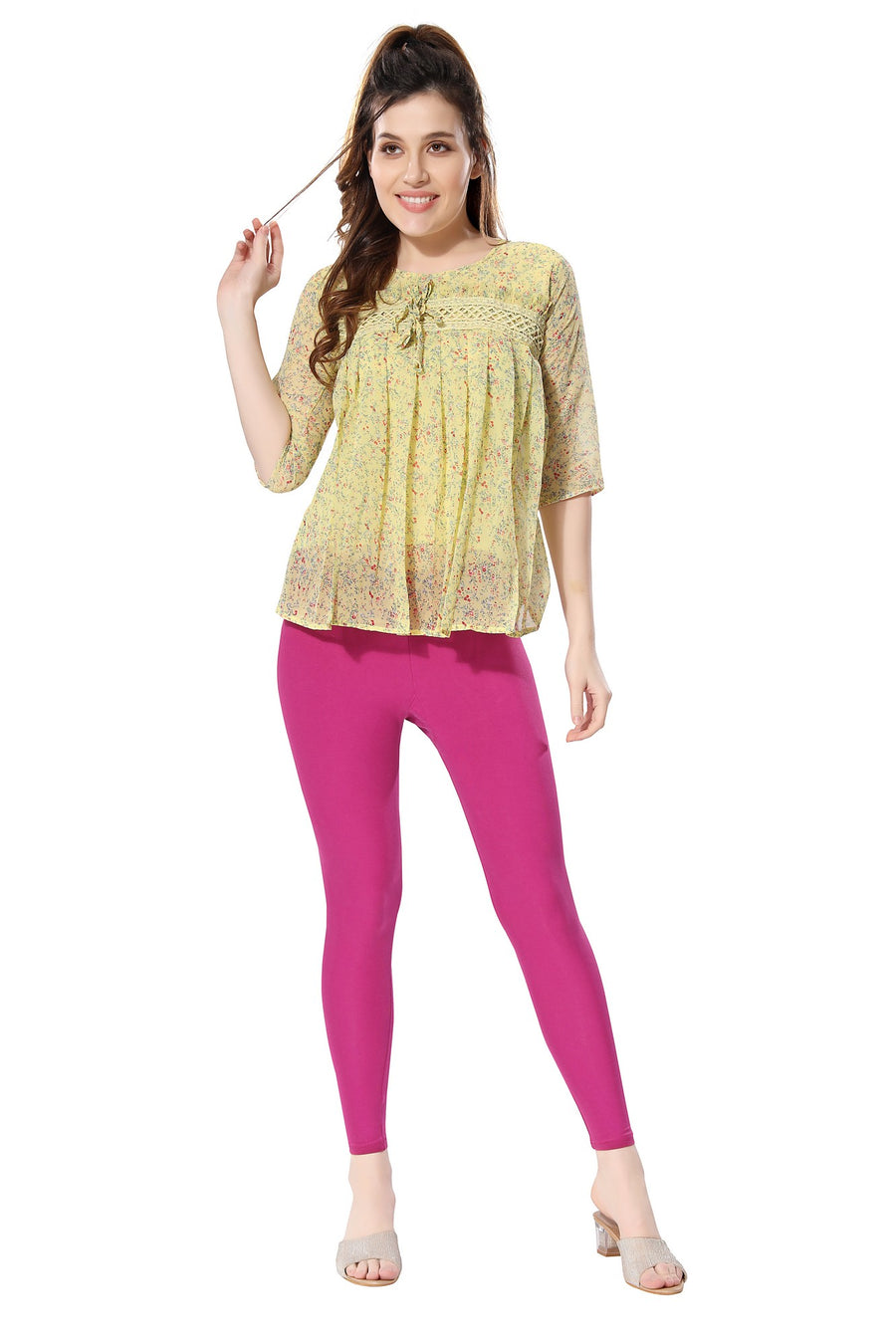 TRASA Women's Cotton Slim Fit Ankle Leggings - Dark Pink