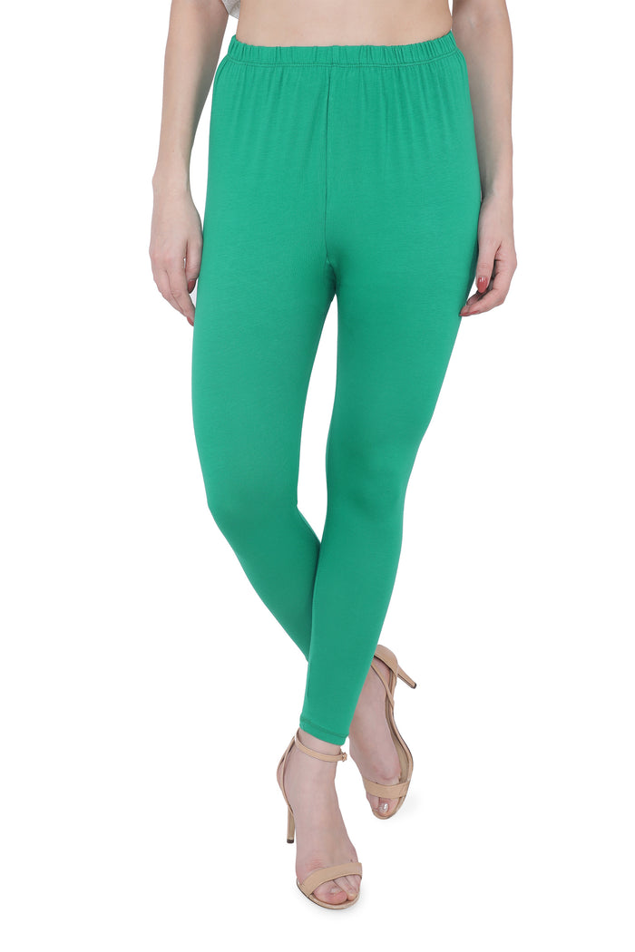 TRASA Women's Cotton Slim Fit Ankle Leggings - Green