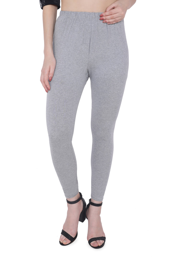TRASA Women's Cotton Slim Fit Ankle Leggings - Light Grey