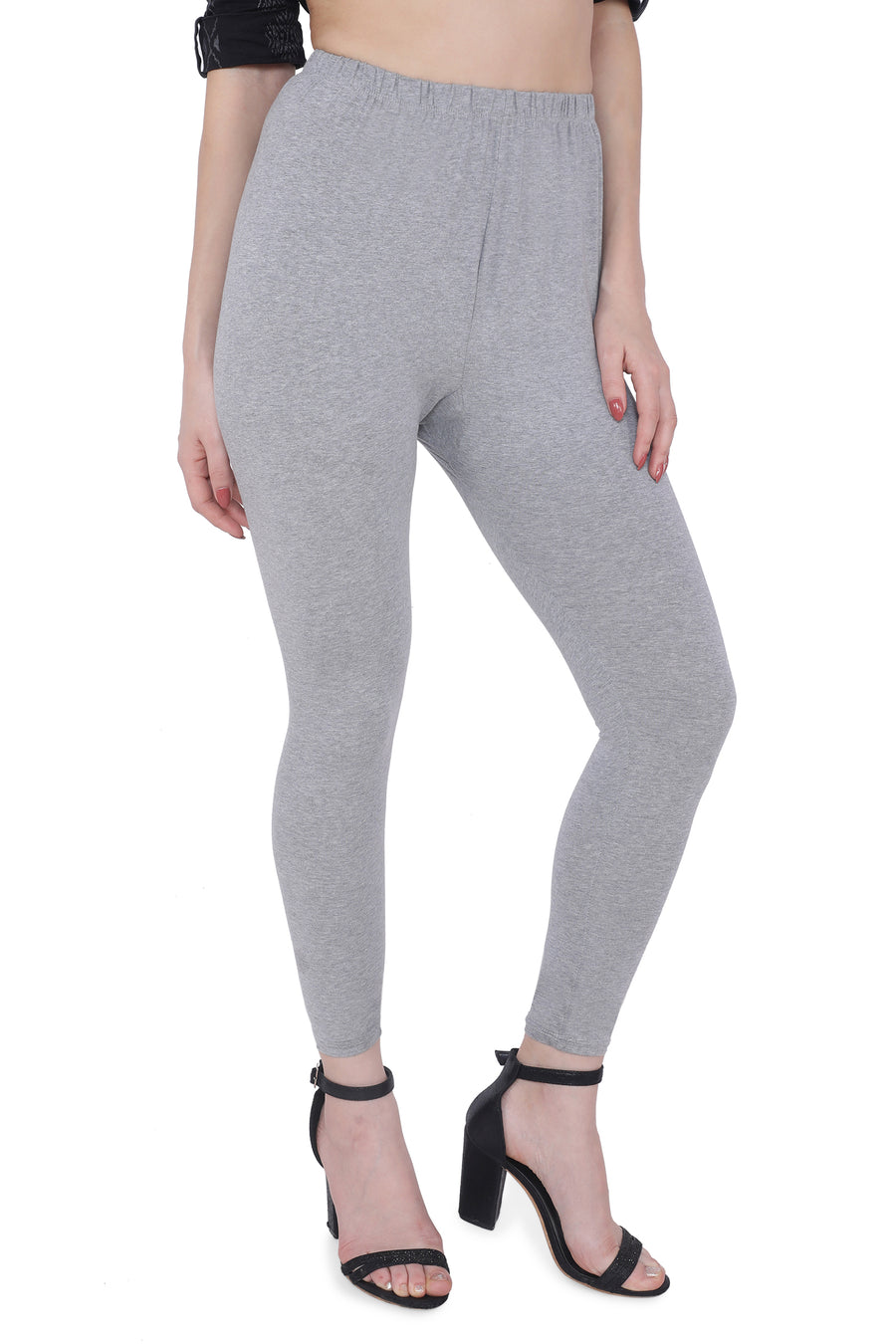 TRASA Women's Cotton Slim Fit Ankle Leggings - Light Grey