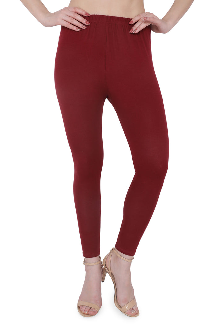 TRASA Women's Cotton Slim Fit Ankle Leggings - Maroon
