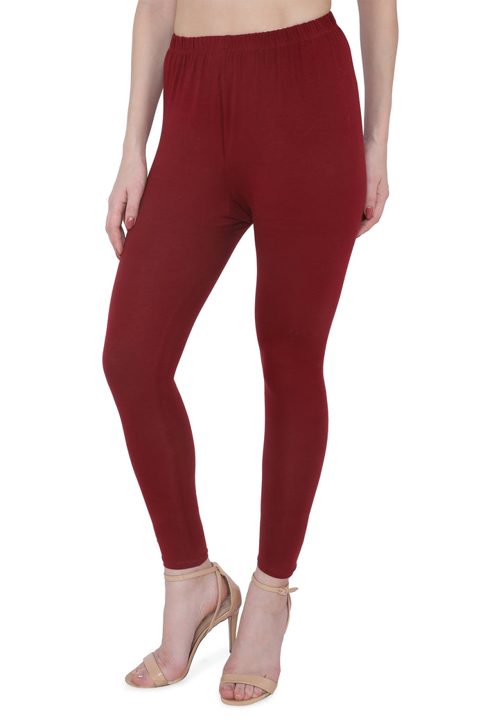 TRASA Women's Cotton Slim Fit Ankle Leggings - Maroon