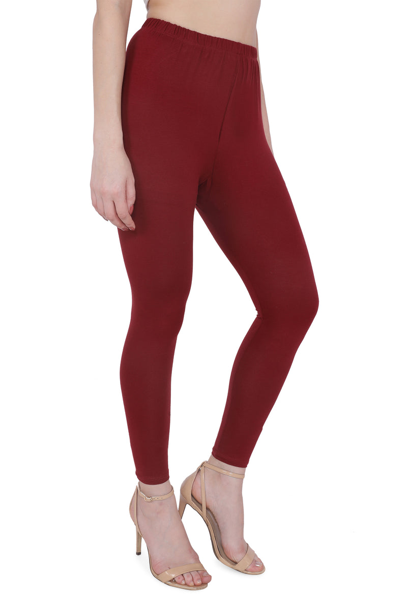 TRASA Women's Cotton Slim Fit Ankle Leggings - Maroon