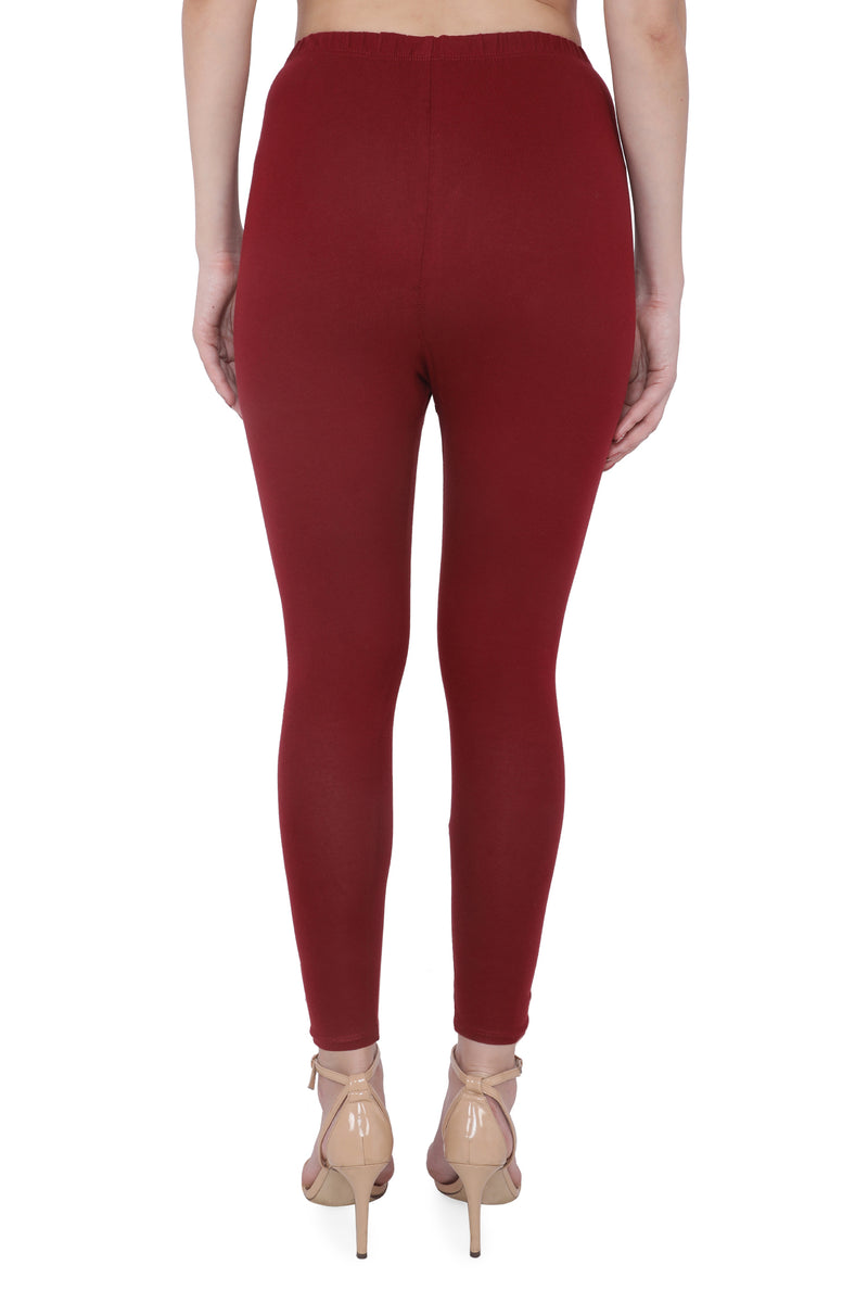TRASA Women's Cotton Slim Fit Ankle Leggings - Maroon